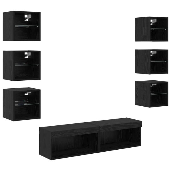 vidaXL Meuble TV avec des lumières à LED 8 Pièces Chêne noir Verre