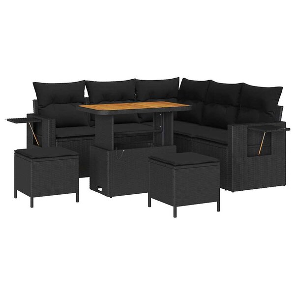 vidaXL Ensemble de canapé de jardin 8 Pièces Noir polyrotin
