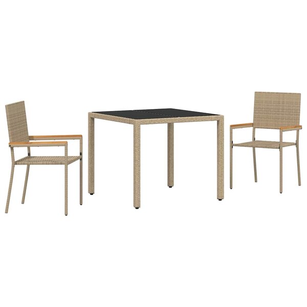 vidaXL Ensemble de salle à manger pour jardin 3 Pièces Beige polyrotin