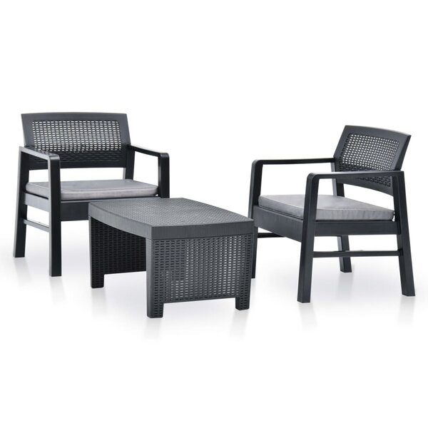 vidaXL Salon de jardin 3 Pièces Plastique Anthracite