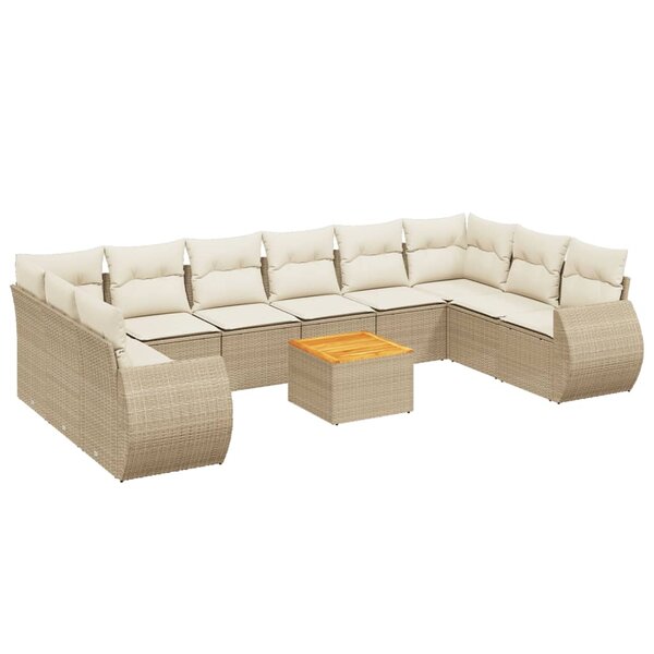 vidaXL Salon de jardin 11 Pièces avec coussins beige résine tressée