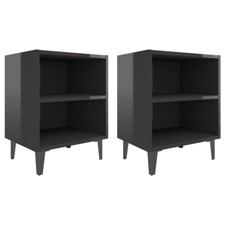 vidaXL Tables de chevet pieds en métal 2 Pièces noir brillant 40x30x50 cm