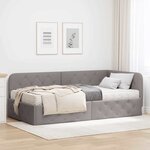 vidaXL Cadre de lit d'angle avec matelas Taupe 90 x 190 cm tissu