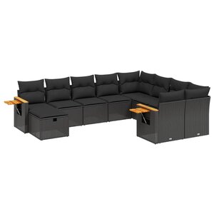 vidaXL Salon de jardin 10 Pièces avec coussins noir résine tressée