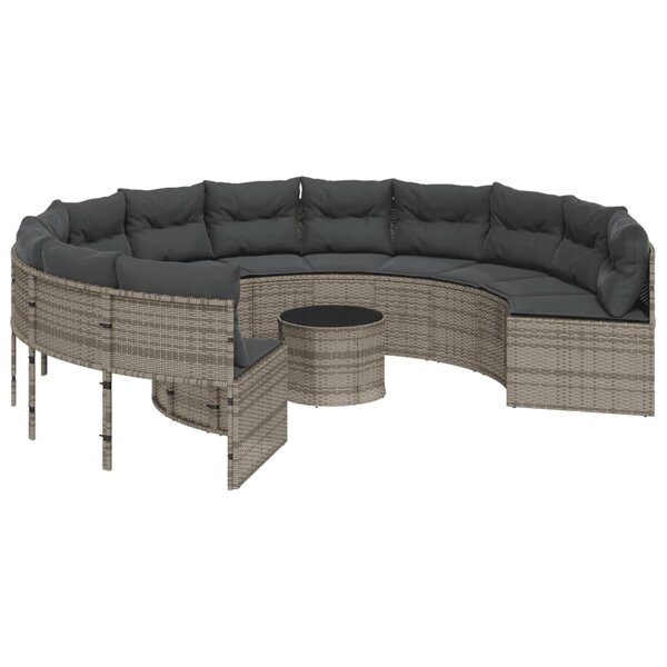 vidaXL Canapé de jardin avec table coussins rond gris résine tressée