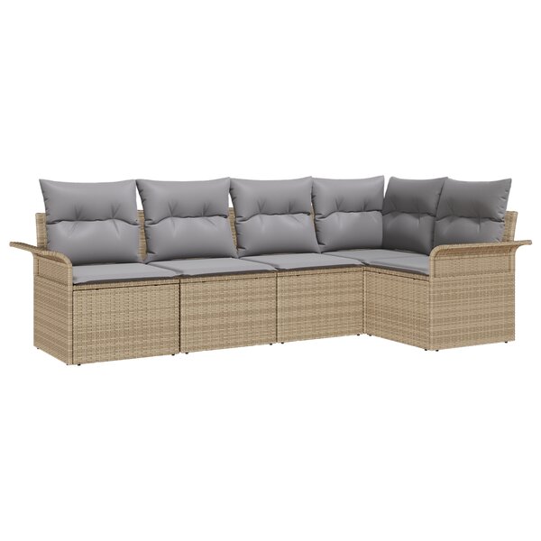 vidaXL Canapé de jardin 5 pièces avec coussins beige en poly rattan