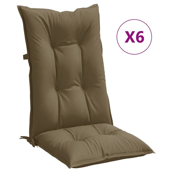 vidaXL Coussins de chaise à dossier haut lot de 6 taupe mélangé tissu