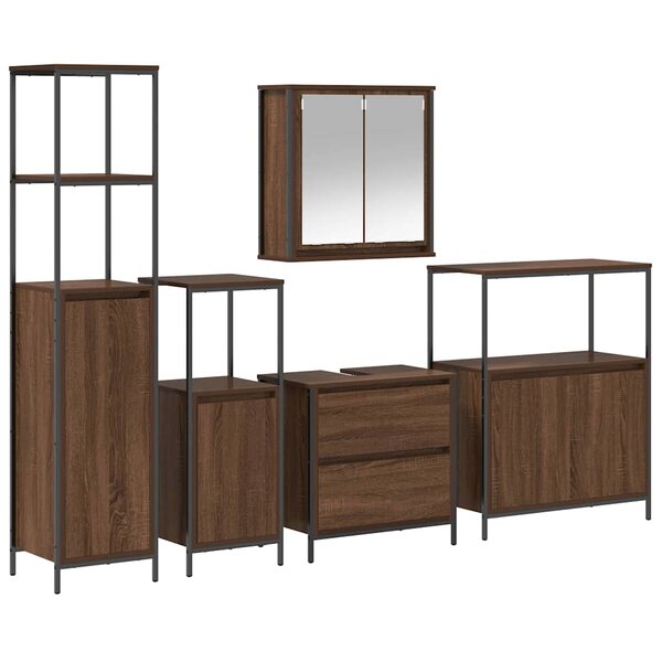 vidaXL Ensemble de mobilier de salle de bain avec étagère 5 Pièces Marron