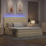 vidaXL Lit de rangement LED avec matelas Crème 200 x 200 cm Tissu
