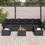 vidaXL Ensemble de canapé de jardin avec coussin 8 Pièces Noir Poly rotin