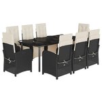 vidaXL Ensemble à manger de jardin 9Pièces coussins noir résine tressée