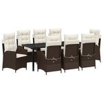 vidaXL Ensemble de Salle à Manger de Jardin de 9 Pièces avec Coussins Marron en Poly Rattan