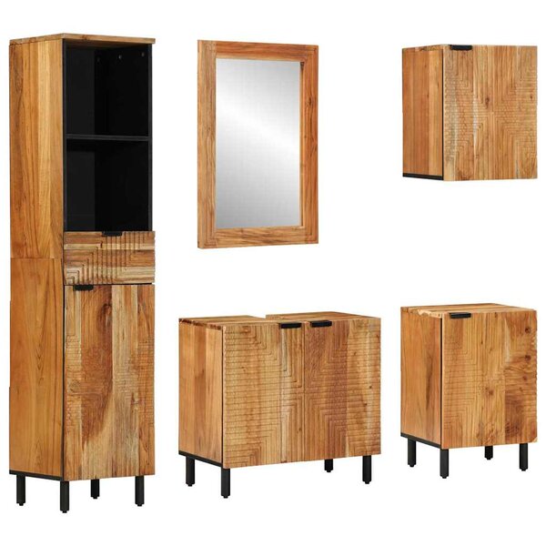 vidaXL Ensemble de mobilier de salle de bain avec tiroir 5 Pièces Marron