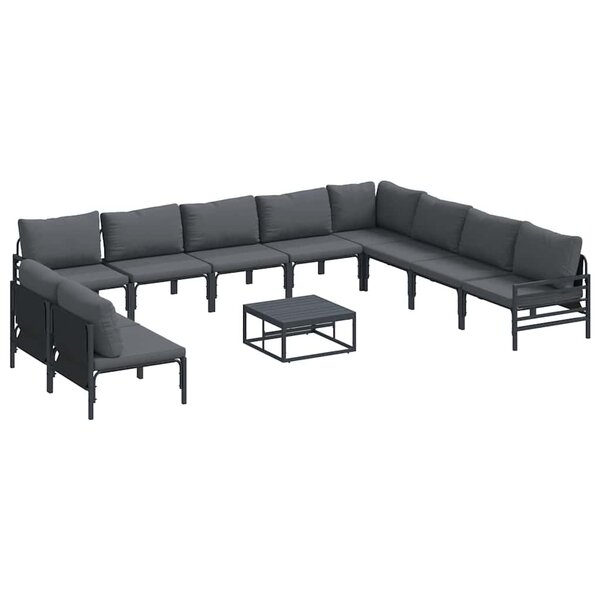 vidaXL Ensemble de canapé de jardin avec coussin 11 Pièces Noir Acier
