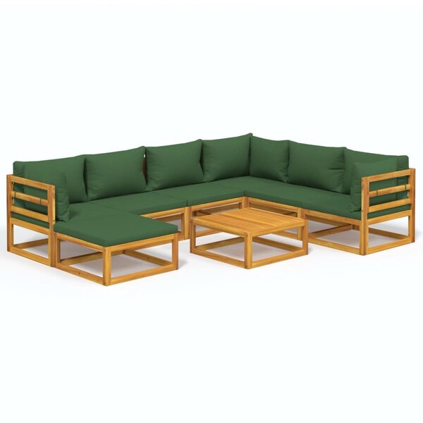 vidaXL Salon de jardin 8 Pièces avec coussins vert bois massif
