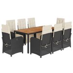vidaXL Ensemble à manger de jardin 9Pièces coussins noir résine tressée