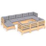 vidaXL Salon de jardin 11 Pièces avec coussins gris Bois de pin solide