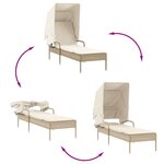 vidaXL Chaises longues lot de 2 avec auvents et table beige poly rotin