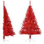 vidaXL Demi sapin de Noël artificiel avec support Rouge 120 cm PVC