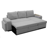 Canapé d'angle convertible réversible VALDO 3-4 places - Souris - Tablette avec USB - Coffre + Pouf - 247 x 143 x 86 cm