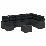 vidaXL Ensemble de canapé de jardin avec coussin 9 Pièces Noir Poly rotin