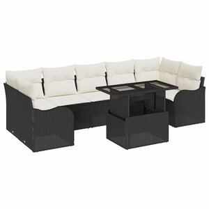 vidaXL Ensemble de canapé de jardin avec coussin 8 Pièces Noir Poly rotin