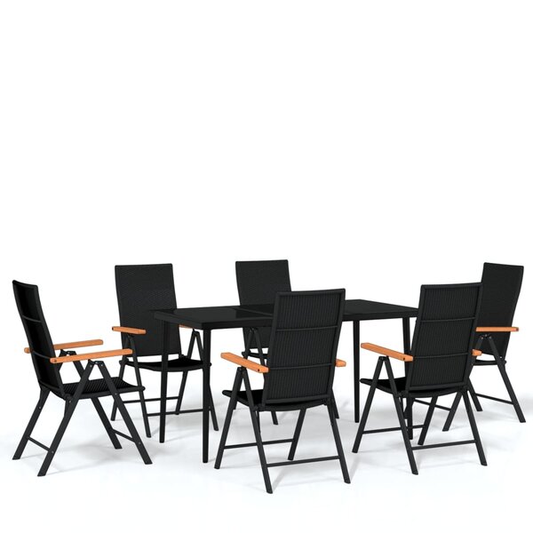 vidaXL Ensemble à manger de jardin 7 Pièces Noir