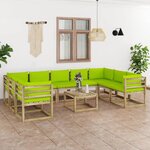vidaXL Salon de jardin 10 Pièces avec coussins bois de pin imprégné
