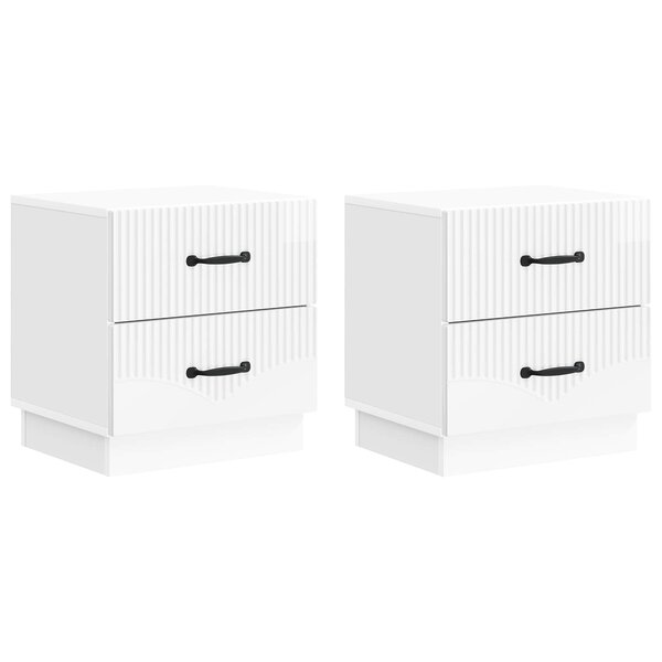 vidaXL Cabinet de chevet 2 Pièces Blanc brillant 43 x 34 5 x 44 5 cm