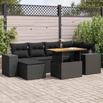 vidaXL Salon de jardin 7 Pièces avec coussins noir résine tressée