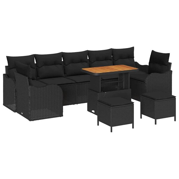 vidaXL Ensemble de canapé de jardin avec coussin 10 Pièces Noir