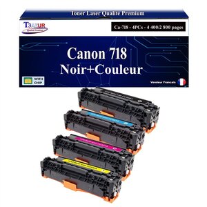T3AZUR -Lot de 4 Toners compatibles avec Canon 718  pour Canon LBP7200  LBP7200C  LBP7200CDN (Noir+Couleur)