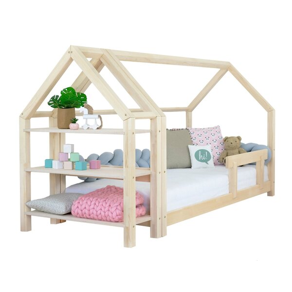 Lit cabane avec étagère 90 x 180 naturel