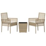 vidaXL Ensemble bistro de jardin 3 Pièces Beige Poly rotin