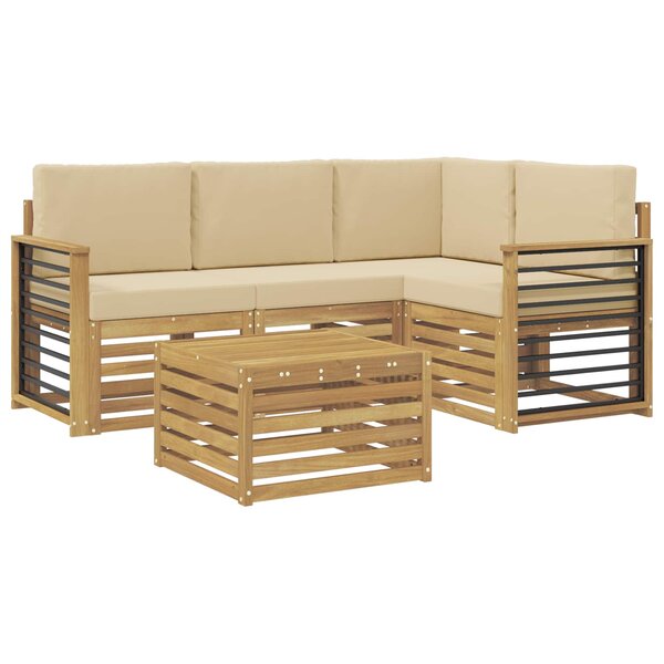 vidaXL Ensemble de canapés d'extérieur 5 Pièces Blanc et Beige