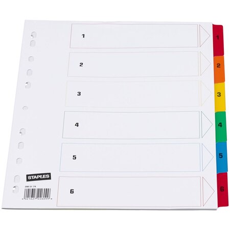 Jeu d'intercalaires A4 en carte blanche - 6 touches numériques mylar de couleur (jeu 6 feuilles)