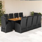 vidaXL Ensemble à manger de jardin 11 Pièces coussins noir résine tressée