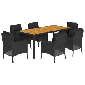 vidaXL Ensemble à manger de jardin coussins 7Pièces Noir Résine tressée