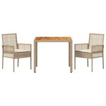 vidaXL Ensemble de salle à manger de jardin en 3 pièces avec coussins crème beige poly rotin