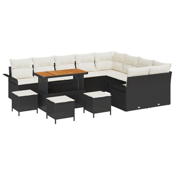 vidaXL Ensemble de canapé de jardin en 13 pièces avec coussins en poly rotin noir et en acacia