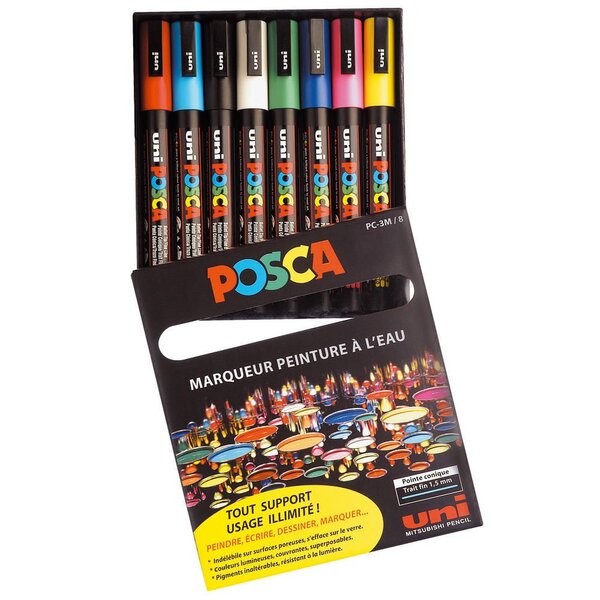 Marqueurs Posca PC3M Pointe conique fine 8 pièces