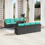 vidaXL Ensemble de canapé de jardin 9 Pièces Noir Poly rotin