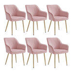 Chaise de salle à manger fauteuil siège rembourrée avec accoudoirs largeur d’assise 49 cm pieds en métal revêtement en velours charge 110 kg pour salon chambre rose 12_0004917