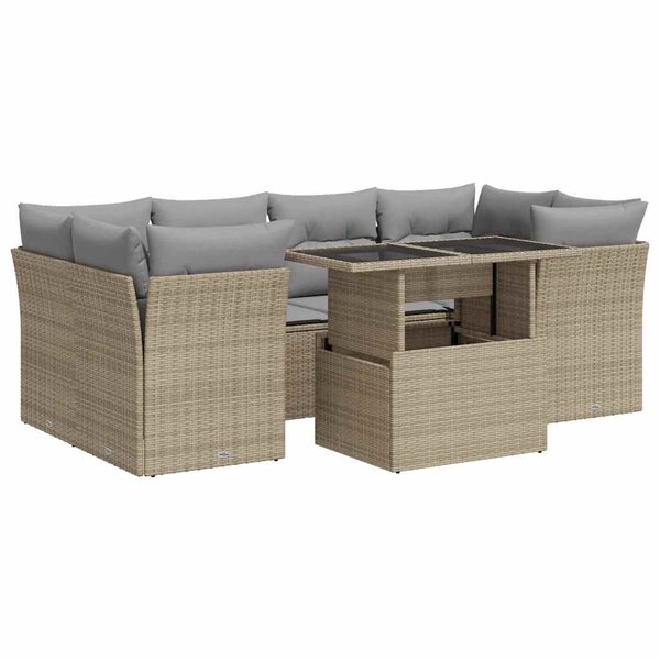 vidaXL Salon de jardin avec coussins 7 Pièces beige résine tressée