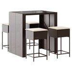 vidaXL Ensemble de bar de jardin avec coussins 5 Pièces marron poly rotin