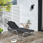 Bain de soleil transat design contemporain dossier inclinable multi-positions alu textilène noir