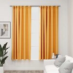 vidaXL Rideaux occultants aspect lin et crochets 2 Pièces Jaune 140x175cm