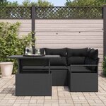 vidaXL Ensemble de canapé de jardin avec coussin 5 Pièces Noir Poly rotin