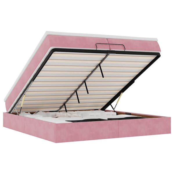vidaXL Cadre de lit ottoman avec matelas rose 200x200 cm velours