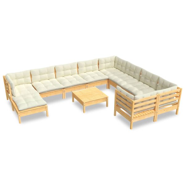 vidaXL Salon de jardin 11 Pièces avec coussins crème bois de pin